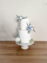 Load image into Gallery viewer, Cake hoop Flowers Dusty blue lavender gypsophila eucalyptus leaf cake topper wedding decorations floral arrangement - Custom Colours
