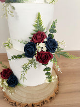 Load image into Gallery viewer, Burgundy &amp; Navy Foam Rose Cake Flowers: Wedding Cake Decoration
