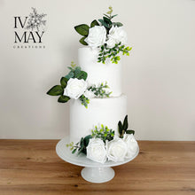 Load image into Gallery viewer, FULL SET Wedding Christening Cake Flower Arrangement Topper Decorations foam roses eucalyptus

