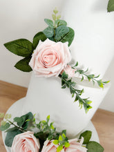 Load image into Gallery viewer, FULL SET Wedding Christening Cake Flower Arrangement Topper Decorations foam roses eucalyptus Blush Pink
