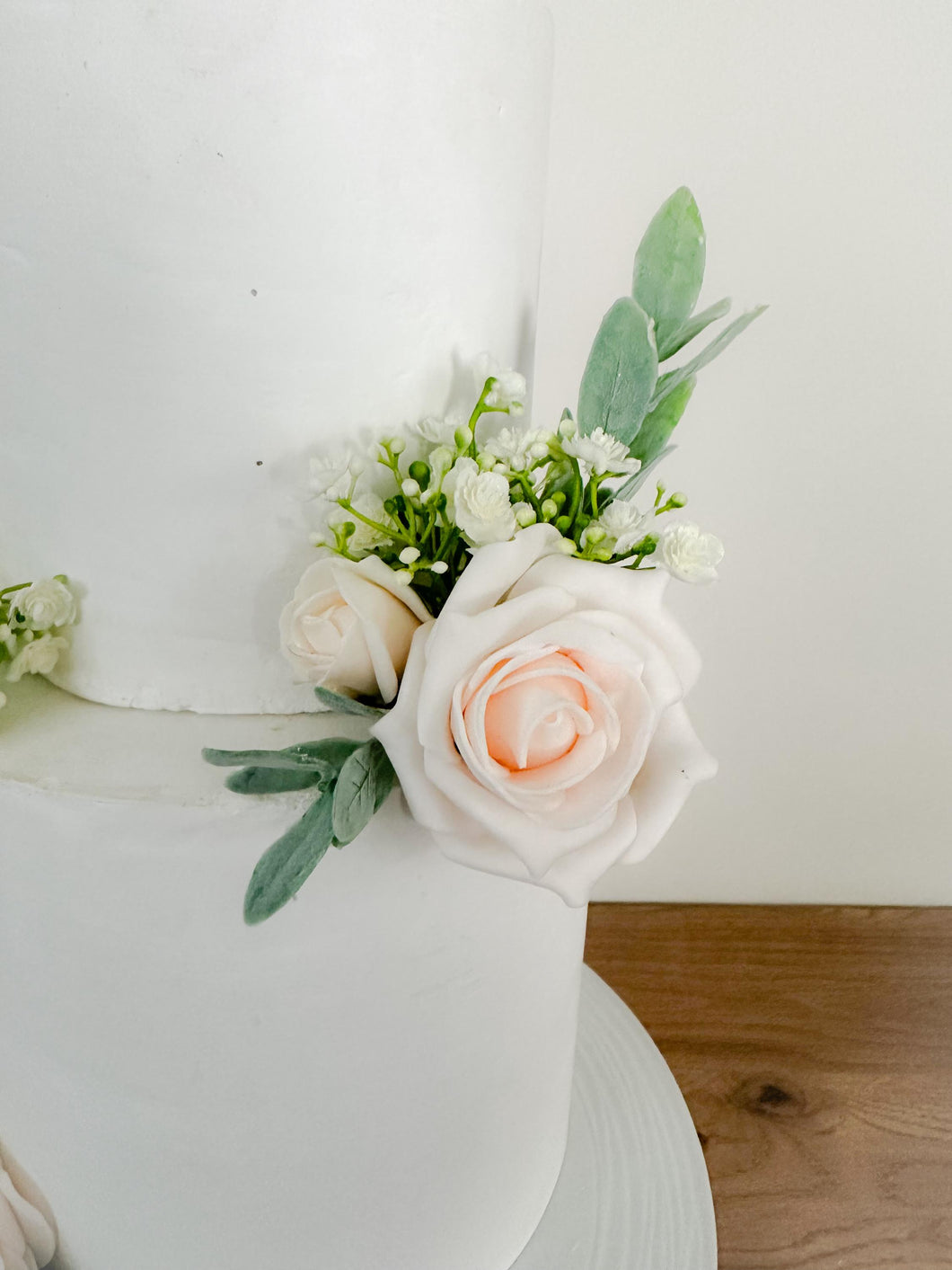 FULL SET pale Blush pink cream gypsophila eucalyptus leaf cake topper wedding decorations floral arrangement - Custom Colours available