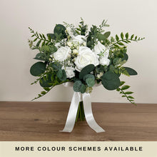 Load image into Gallery viewer, Wedding Day Bouquet: White Roses, Ivory, Sage Greenery
