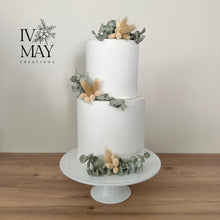 Load image into Gallery viewer, Preserved Dried Foliage Wedding christening cake flower arrangement topper eucalyptus bunny tails
