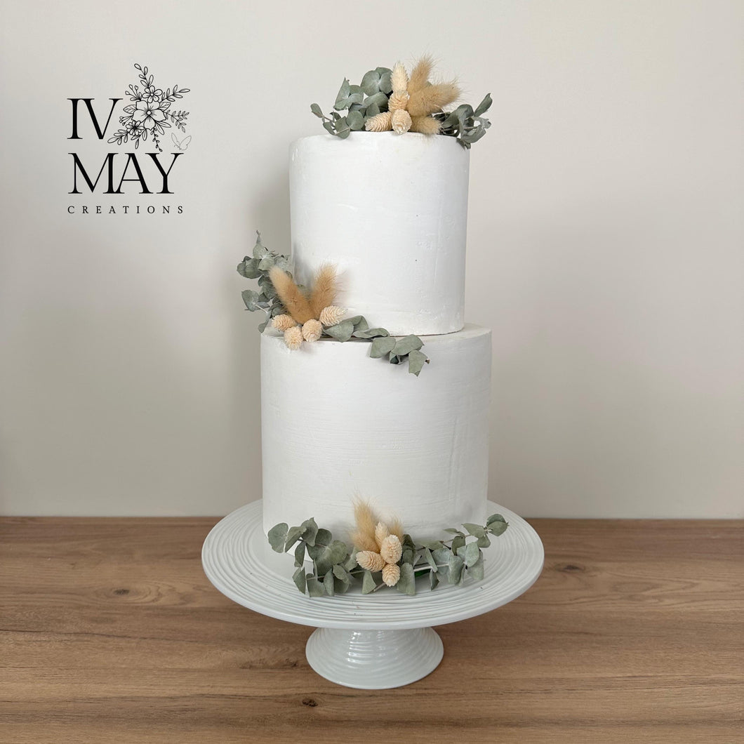Preserved Dried Foliage Wedding christening cake flower arrangement topper eucalyptus bunny tails