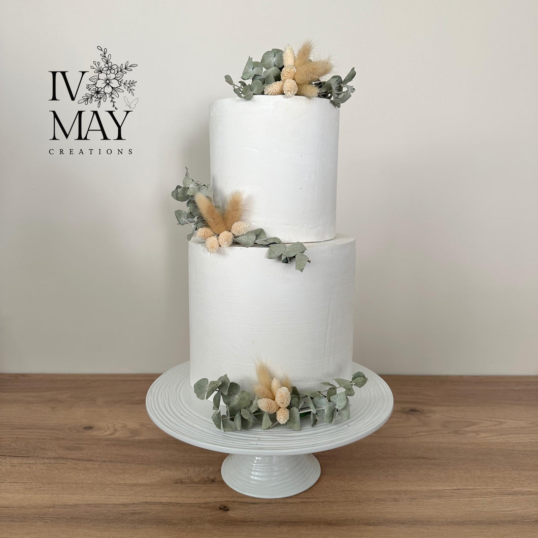 Preserved Dried Foliage Wedding christening cake flower arrangement topper eucalyptus bunny tails