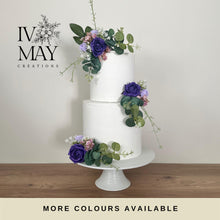 Load image into Gallery viewer, Purple &amp; lilac Wedding christening cake flower arrangement topper foam roses more colours available
