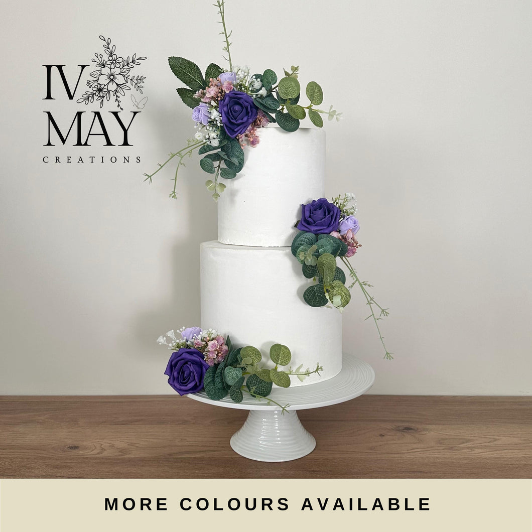 Purple & lilac Wedding christening cake flower arrangement topper foam roses more colours available