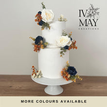 Load image into Gallery viewer, Burnt Orange &amp; Navy Blue Cake Flowers: Wedding Cake Topper
