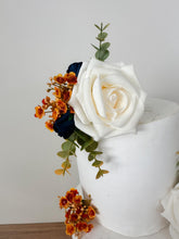 Load image into Gallery viewer, Foam Rose Cake Topper: Burnt Orange &amp; Navy Gypsophila Wedding Decoration
