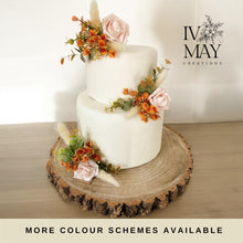 Load image into Gallery viewer, FULL SET cake decoration flower floral arrangement Blush Pink Burnt Orange roses topper
