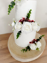 Load image into Gallery viewer, FULL SET White and Burgundy Red gypsophila eucalyptus leaf cake topper wedding decorations floral arrangement - Custom Personalised Topper
