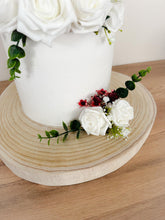 Load image into Gallery viewer, FULL SET White and Burgundy Red gypsophila eucalyptus leaf cake topper wedding decorations floral arrangement - Custom Personalised Topper

