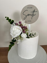 Load image into Gallery viewer, FULL SET White  and Mauve Purple gypsophila eucalyptus leaf cake topper wedding decorations floral arrangement - Custom Personalised Topper

