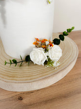 Load image into Gallery viewer, FULL SET White and Burnt Orange gypsophila eucalyptus leaf cake topper wedding decorations floral arrangement - Custom Personalised Topper
