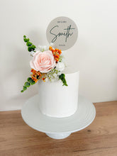Load image into Gallery viewer, White Blush Pink Burnt Orange gypsophila eucalyptus leaf cake topper wedding decorations floral arrangement - Custom Personalised Topper
