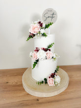 Load image into Gallery viewer, White Blush pink burgundy gypsophila eucalyptus leaf cake topper wedding decorations floral arrangement - Custom Personalised Topper
