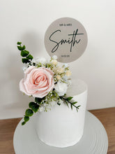 Load image into Gallery viewer, White Blush Pink and Cream gypsophila eucalyptus leaf cake topper wedding decorations floral arrangement - Custom Personalised Topper
