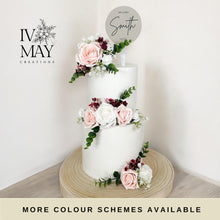 Load image into Gallery viewer, White Blush pink burgundy gypsophila eucalyptus leaf cake topper wedding decorations floral arrangement - Custom Personalised Topper
