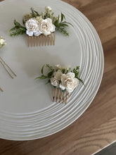 Load image into Gallery viewer, Wedding Hair accessories and Corsage - Hair Flowers - Green Cream / Ivory Hair Comb - Bobby Pin - Hair Grips - Prom
