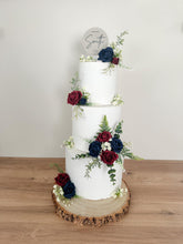 Load image into Gallery viewer, Burgundy &amp; Navy Foam Rose Cake Flowers: Wedding Cake Decoration
