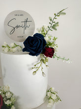 Load image into Gallery viewer, Burgundy &amp; Navy Foam Rose Cake Flowers: Wedding Cake Decoration
