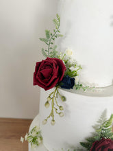 Load image into Gallery viewer, Burgundy &amp; Navy Foam Rose Cake Flowers: Wedding Cake Decoration
