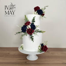 Load image into Gallery viewer, Burgundy &amp; Navy Foam Rose Cake Flowers: Wedding Cake Decoration
