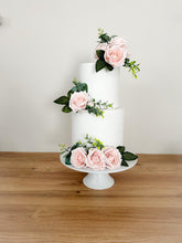 Load image into Gallery viewer, FULL SET Wedding Christening Cake Flower Arrangement Topper Decorations foam roses eucalyptus Blush Pink
