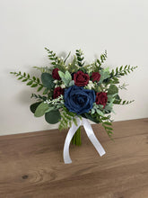 Load image into Gallery viewer, Burgundy &amp; Navy Wedding Bouquet: Dark Green Eucalyptus, Foam Roses
