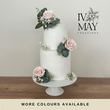Load image into Gallery viewer, Blush pink Wedding christening cake flower arrangement topper mini eucalyptus roses more colours available
