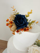 Load image into Gallery viewer, Burnt Orange &amp; Navy Blue Cake Flowers: Wedding Cake Topper
