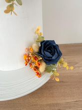 Load image into Gallery viewer, Burnt Orange &amp; Navy Blue Cake Flowers: Wedding Cake Topper

