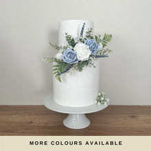 Load image into Gallery viewer, FULL SET Dusty blue and lavender gypsophila eucalyptus leaf cake topper wedding decorations floral arrangement - Custom Colours available
