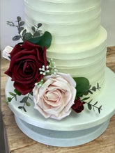 Load image into Gallery viewer, FULL SET Wedding Christening Cake Flower Arrangement Topper &amp; Decorations Roses - Burgundy - Blush Pink
