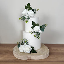 Load image into Gallery viewer, FULL SET Wedding Christening Cake Flower Arrangement Topper Decorations foam roses eucalyptus
