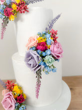 Load image into Gallery viewer, Foam Rose Cake Flower Arrangement: Dusty Blue &amp; Pink Wedding Decor
