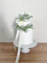 Load image into Gallery viewer, Personalized Wedding Cake Topper Set: Cream Silk Roses &amp; Garland

