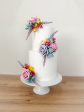 Load image into Gallery viewer, Foam Rose Cake Flower Arrangement: Dusty Blue &amp; Pink Wedding Decor
