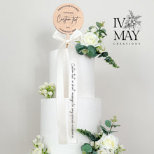Load image into Gallery viewer, Personalized Wood Cake Topper: Custom Text, Bow &amp; Floral Decoration
