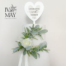 Load image into Gallery viewer, Personalized Wedding Cake Topper Set: Cream Silk Roses &amp; Garland
