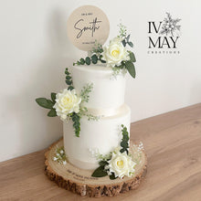 Load image into Gallery viewer, Artificial Cream Rose Cake Flowers: Eucalyptus Wedding Decoration Set
