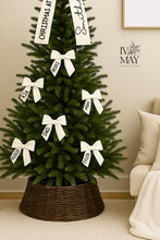 Load image into Gallery viewer, Personalised Family Name Christmas Tree Bows - Christmas at the  - Velvet Christmas Tree Bow Topper - Christmas tree clip on bows - White
