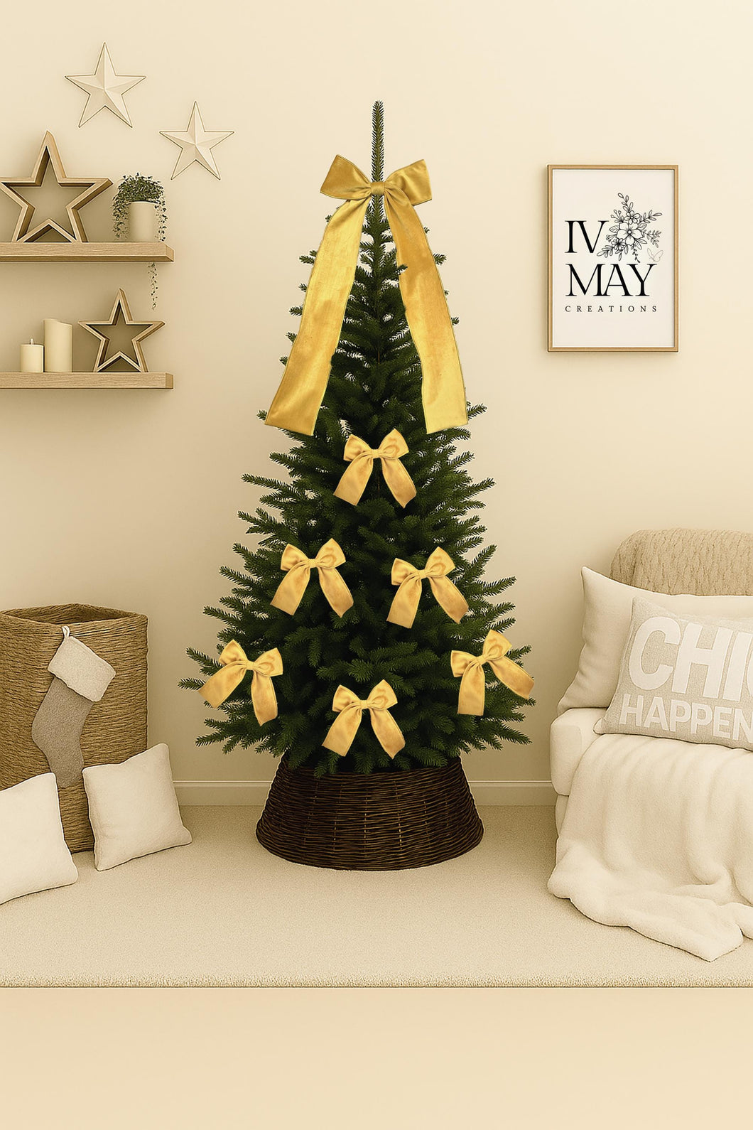Luxury Handmade Velvet Christmas Tree Bow Topper: Mustard Yellow, Gold Clip-On Bows