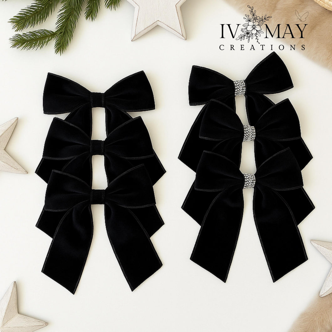 Luxury Handmade Velvet Christmas Tree Bow Clip - Black Sparkle Decor