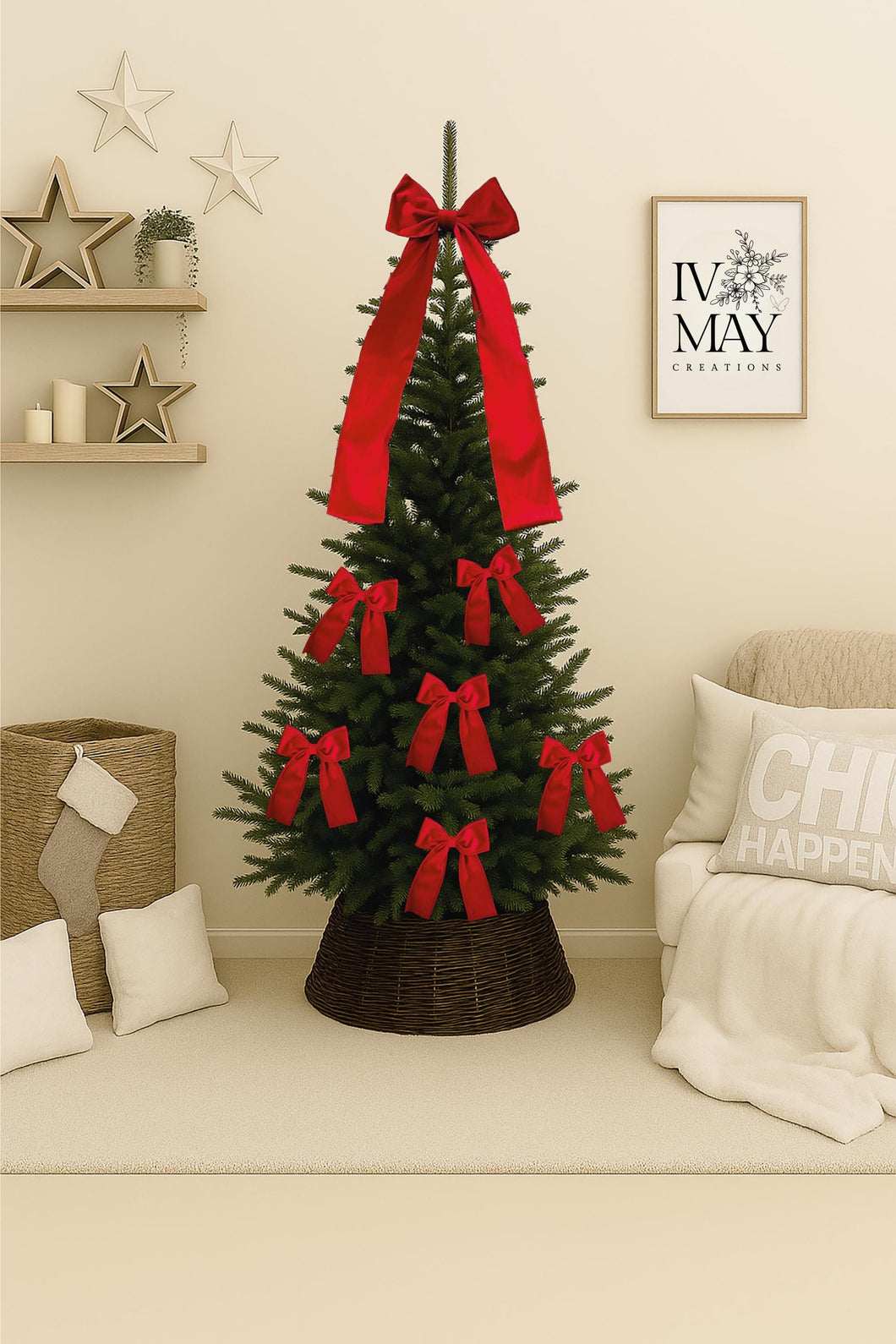 Luxury Handmade Velvet Christmas Tree Bow Topper: Red Holiday Decor