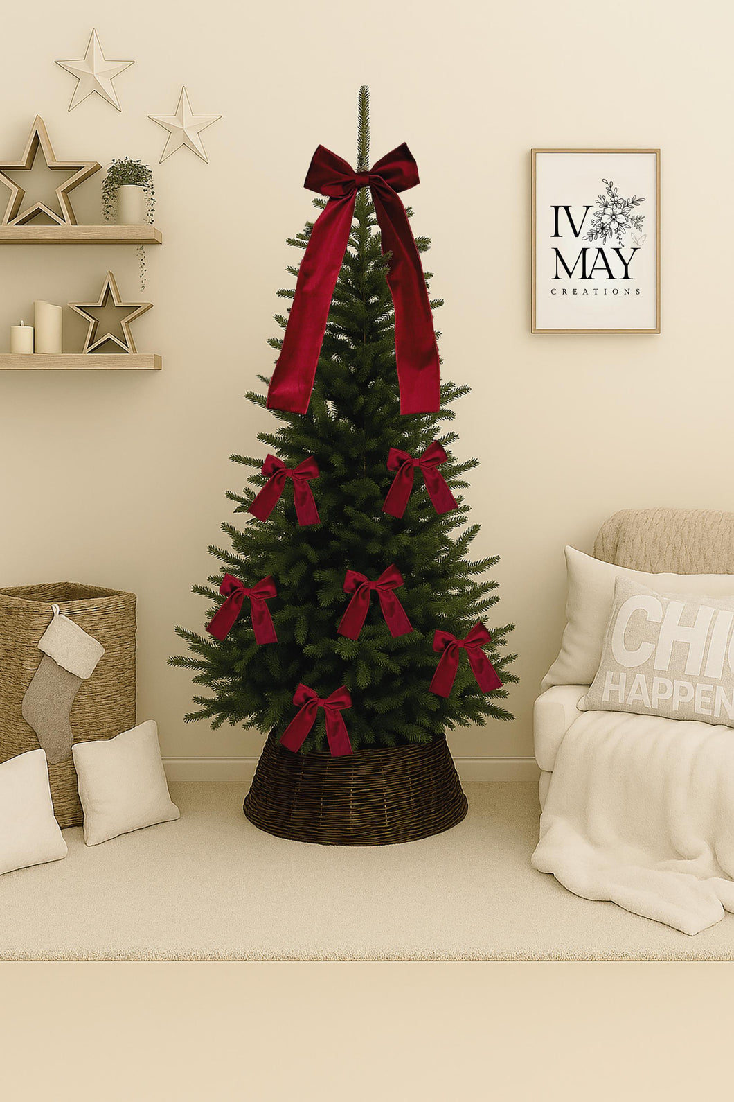 Luxury Handmade Velvet Christmas Tree Bow Topper: Burgundy Red Clip-On Bows