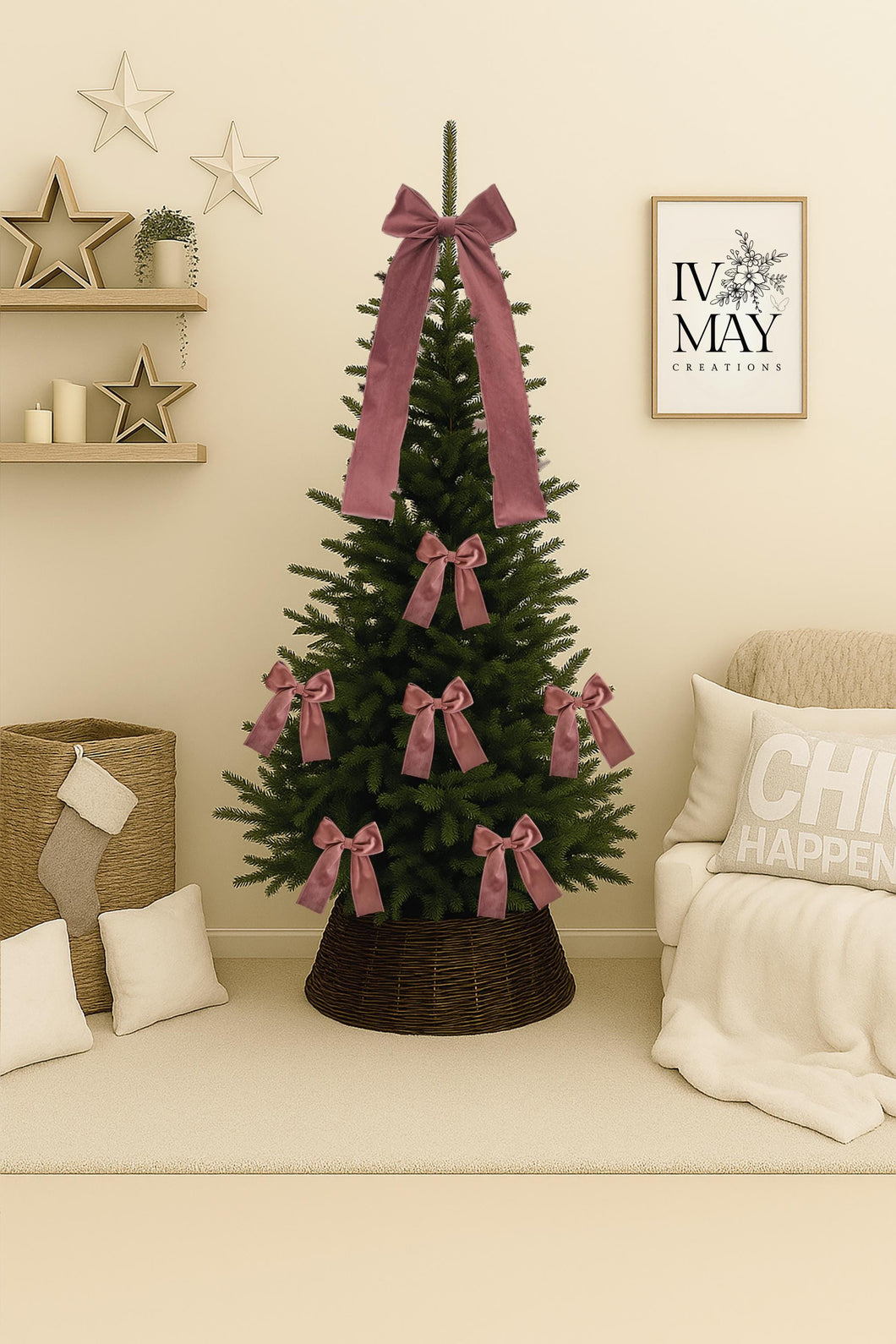 Luxury Handmade Velvet Christmas Tree Bow Topper: Dusty Pink Clip-on Bows
