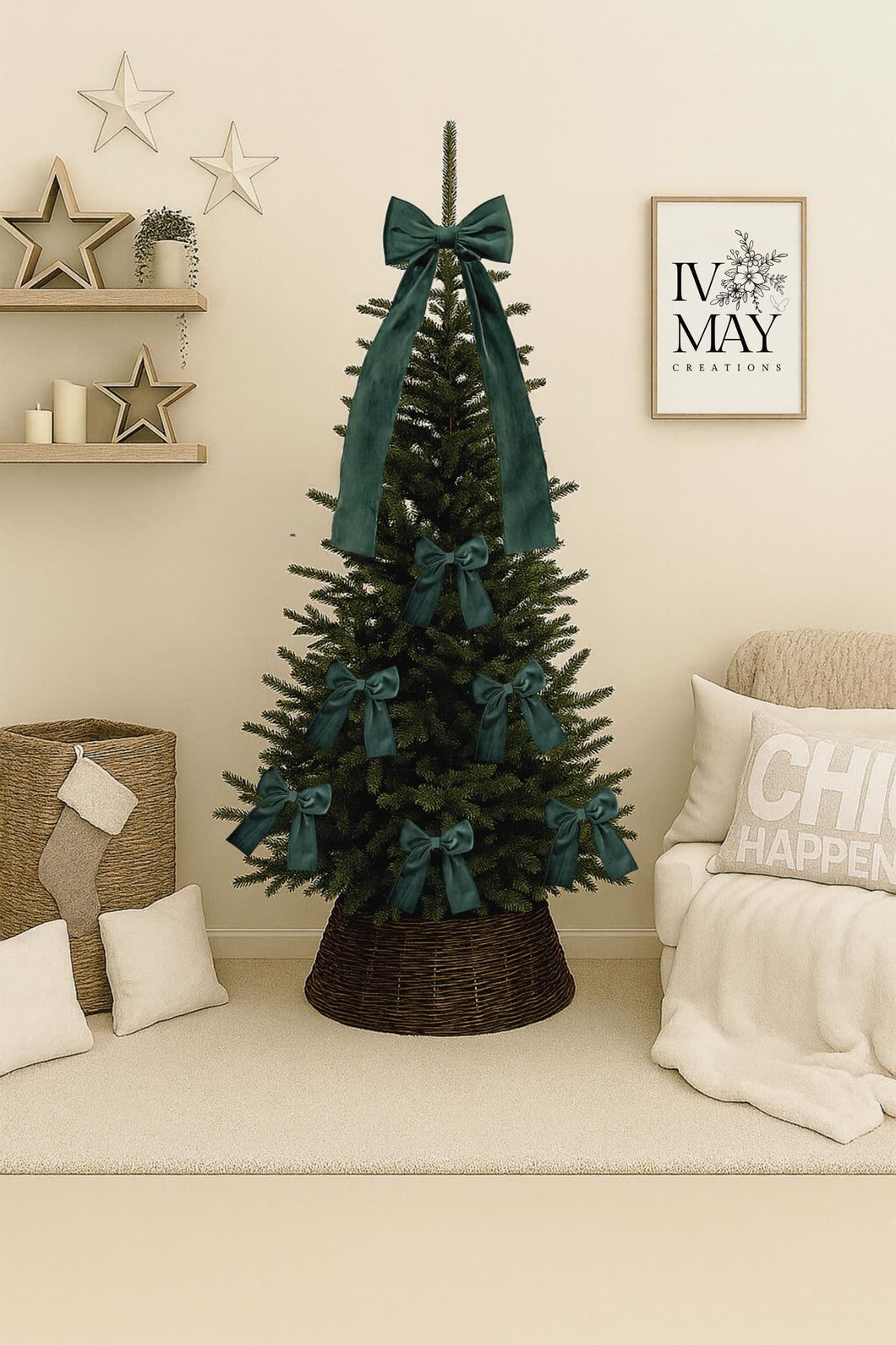 Luxury Handmade Velvet Christmas Tree Bow Topper: Bottle Green Clip-on Bows - Forest Green