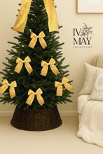 Load image into Gallery viewer, Luxury Handmade Velvet Christmas Tree Bows: Mustard Yellow &amp; Gold, Clip-On
