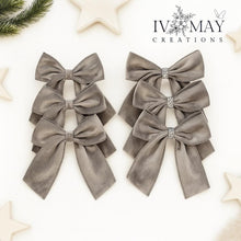 Load image into Gallery viewer, Luxury Handmade Velvet Christmas Tree Bows: Clip-On Tree Topper - Grey - Greyish
